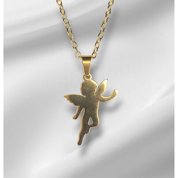 18k Gold Plated Guardian Angel Charm Pendant Necklace 24" Chain - Picture 1 of 4